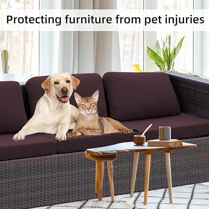 8Pcs Stretch Patio Cushion Covers,Outdoor Couch Covers Replacement,Outdoor Couch & Sofa Slipcovers,for Patio Furniture Cushion Covers,Washable Reusable Furniture Protector (Coffee,Cover Only)