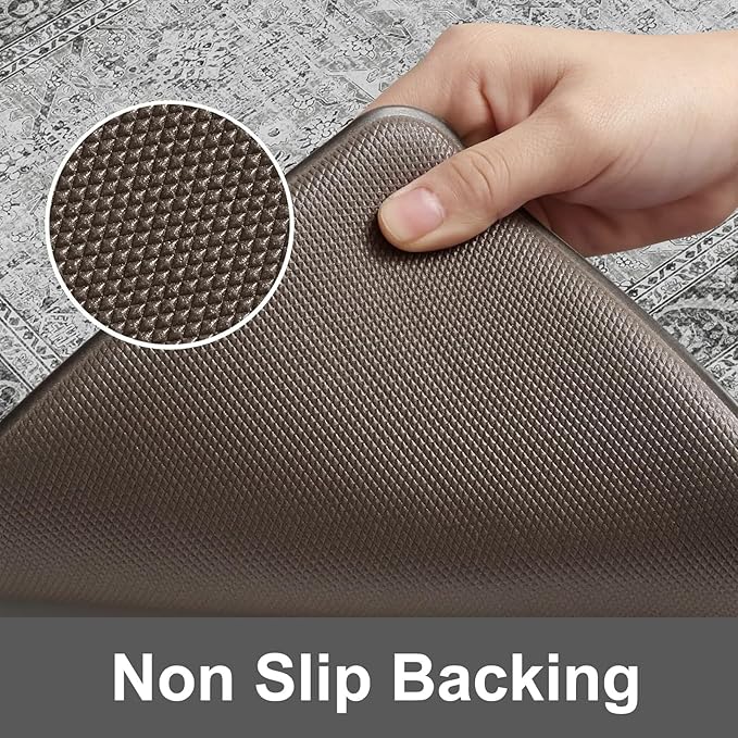 KIMODE Anti Fatigue Kitchen Mats for Floor, Boho Vintage Kitchen Rugs Sets of 2, Cushioned Kitchen Floor Mats Non Slip, Comfort Rugs for Kitchen Floor Sink Laundry Desk Grey 20"x59"+20"x32"