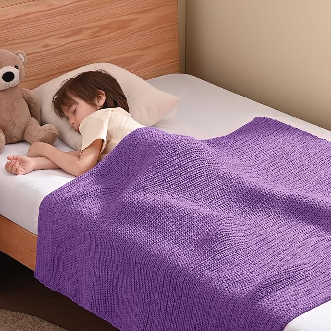 Guohaoi Knitted Weighted Blanket Kids (Purple 36"x48" 5lbs) No Beads Cooling Heavy Blanket, Home Decor Breathable Chunky Knit Throw Blanket for All-Season Use