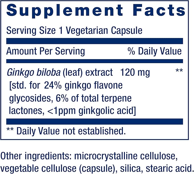 Life Extension Ginkgo Biloba Certified Extract™, 120 mg, Helps Maintain Memory & cognition, Gluten-Free, Non-GMO, Vegetarian, 365 Capsules