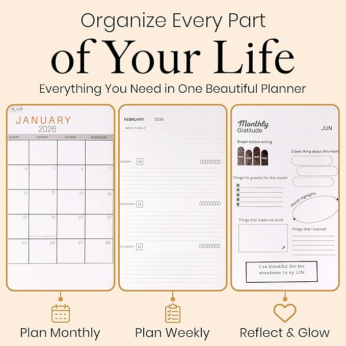 Agenda 2026-2027 Monthly Planner with Notes – JAN 2026- JAN 2027 Monthly Planner/Weekly Layout and Goal Setting Tabs for Students and Professionals, Soft Cover Organizer Notebook
