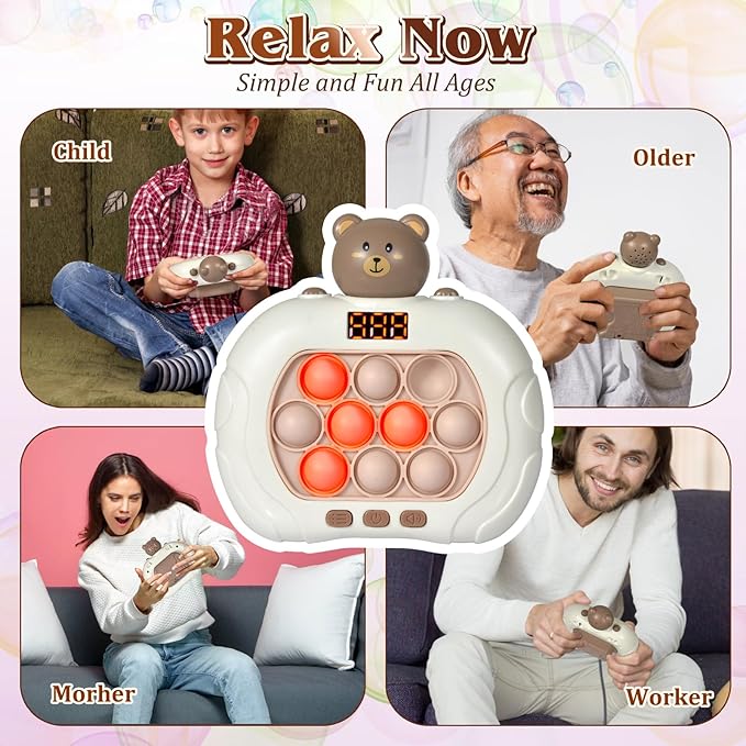 Pop Game Light Up Fidget Toy for Kids 5-7 & 8-12, Handheld Puzzle Game Sensory Toys with LED Screen, for Kids Ages 3-12 (Bear)