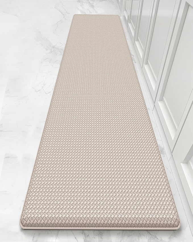 Color&Geometry Anti Fatigue Cushion Kitchen Mat for Floor - 17"x79",Long,Easy Clean, Water & Oil Proof, Anti Slip, Foam Rubber Runner Rug for Front Sink Comfort Standing,Dark Beige