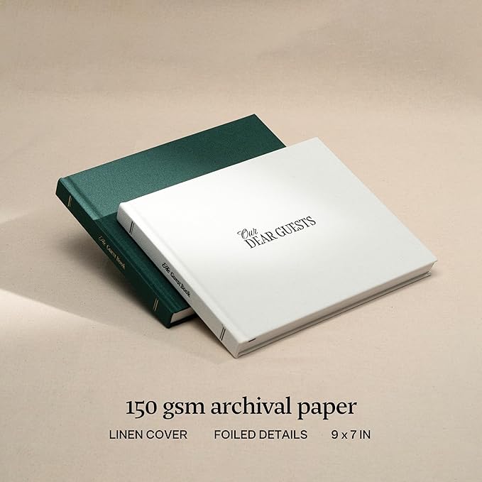 Kunitsa Co. Wedding Guest Book - Blank Sign in Book for Special Occasions, Oat Linen Cover