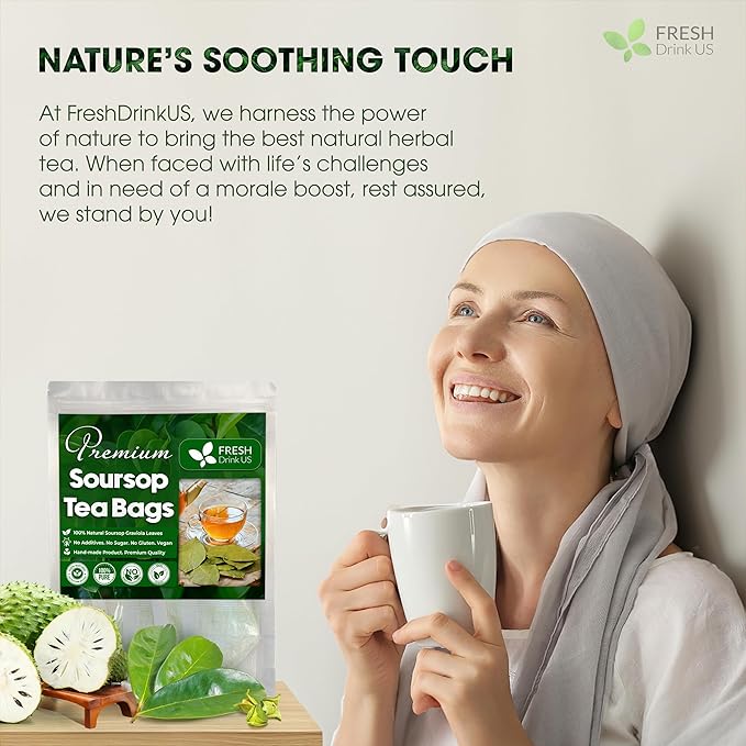 FreshDrinkUS, 150 Premium Soursop Graviola Leaf Tea Bags, 100% Natural and Pure, Hand-made, Made With Natural Materials-Corn Fiber Tea Bag, Sugar/Caffeine/Gluten Free, Hoja Guanabana Tea