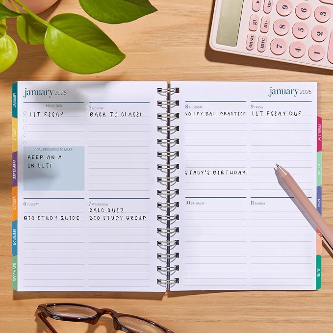 Inspired by Erin Condren 12-Month A5 Weekly Planner (Jul 2025 - Jun 2026), Compact Weekly and Monthly Planner Calendar, 70 Lb. Text Weight Paper, Petal Pop Covers, Wire-O Spiral Binding