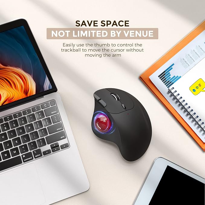 ECHTPower Trackball Mouse, Easy Thumb Control Ball Mouse, Precision and Smooth Tracking, Wireless Mouse Support 3 Device Connection(2.4G or BT), Rollerball Mouse for PC/Laptop/Mac/Windows