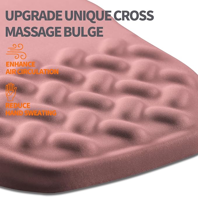 Ergonomic Slope Mouse Pad Wrist Support, Wrist Rest Mousepad for Carpal Tunnel Pain Relief with Massage Bulge and Slow Rebound Memory Foam (12x8 inch, Pink)