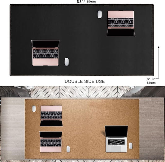 MAIDERN 63”x 31.5” Leather Desk Mat XL, Large Desk Pad, Reversible Cork & Leather Large Mouse pad for Desk, Waterproof Computer Desk Mat for Gaming Home Office (Black) …