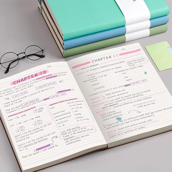 AHGXG A4 Notebooks College Ruled - 320 Pages Large Notebooks for Work, 8.5''×11'', 100gsm Thick Paper, Leather Softcover Thick Journal for Women Writing - LightGreen