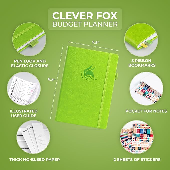 Clever Fox Budget Planner - Expense Tracker Notebook. Monthly Budgeting Organizer, Finance Logbook & Accounts Book, Bill Tracker, A5 (Green)