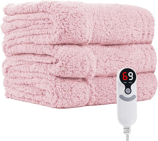 Electric Heated Blanket 6 Heating Settings & 10H Auto Off Full 72×84 Ultra-Soft Warm Machine Washable Home Office Light Pink