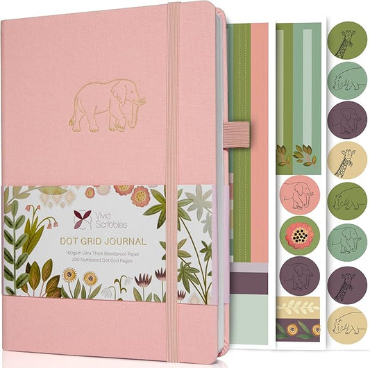 Dotted Journal Notebooks: Bullet Dotted Journal with 200 Numbered Dot Grid Pages, 160gsm Thick White Bleedproof Paper and 3 Sheets of Journal Stickers for Creatives