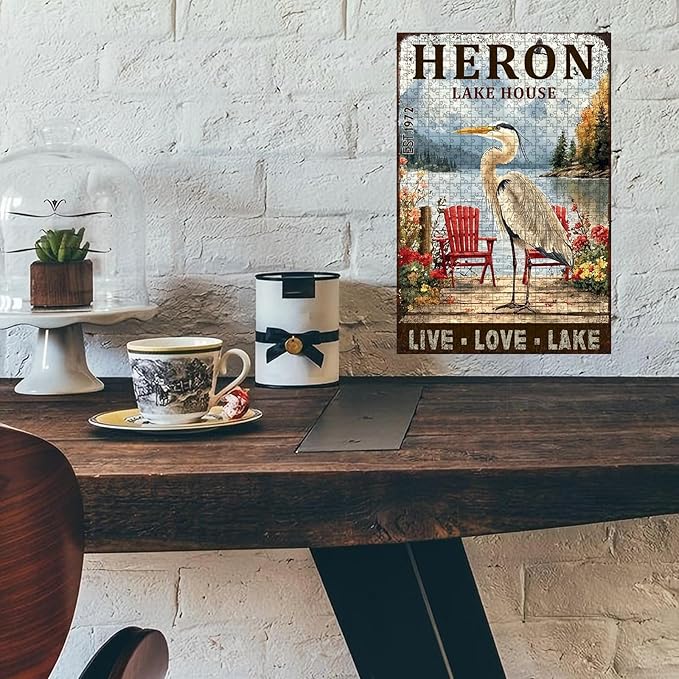 500 Piece Difficult Wooden Jigsaw Puzzle Heron Lake House Adults Kids Parent Child Educational Stress Relief Learning Toy 20.4x15 Inch