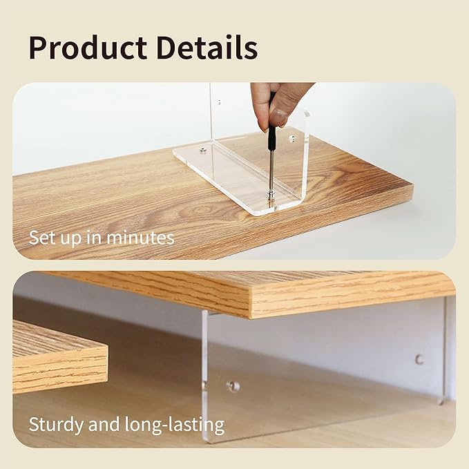 Wood Monitor Stand Riser with Acrylic Legs, Computer Screen Stand Desk Organizer, 31.5 x 7.9 x 3.1 inch, Hold up to 66 lbs (Natural, 31.5"×7.9"×3.1")