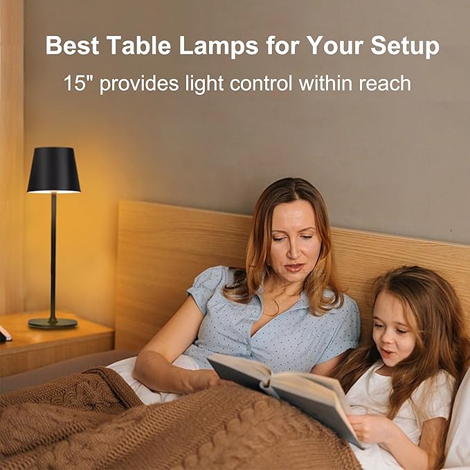 2-Pack Cordless Metal Table Lamp, 3 Adjustable Heights, 5400mAh Rechargeable Battery, 3 Colors Touch Dimming, Waterproof Portable Wireless Desk Lamp for Restaurant, Bedroom, Outdoor Patio
