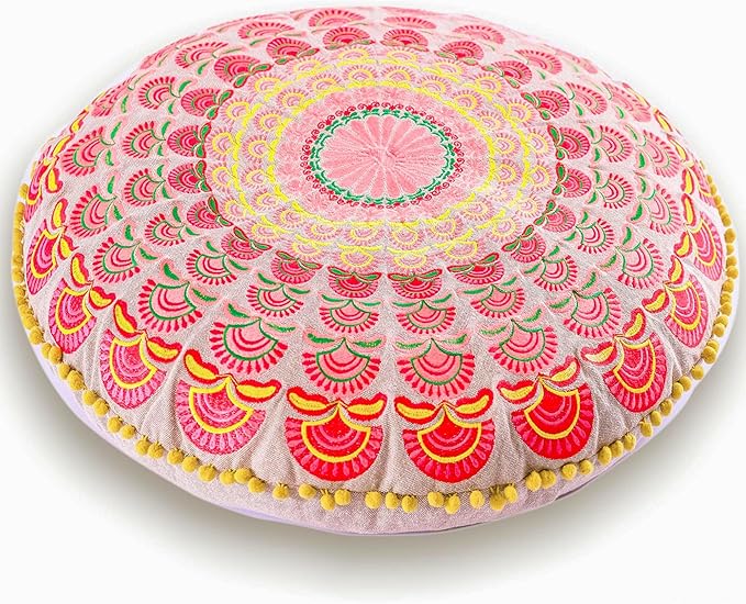Mandala Life ART Bohemian Floor Cushion Cover –Luxury, Artisan Room Décor Pouf Case for Meditation, Yoga, and Boho Chic Seating Area Floor Pillow – Accent Your Living Room, Bedroom, More