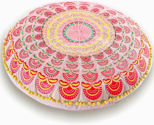 Mandala Life ART Bohemian Floor Cushion Cover –Luxury, Artisan Room Décor Pouf Case for Meditation, Yoga, and Boho Chic Seating Area Floor Pillow – Accent Your Living Room, Bedroom, More