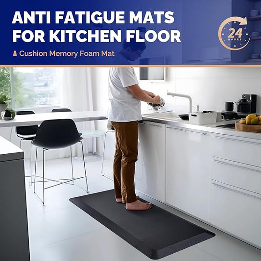 FEATOL Anti Fatigue Mat for Kitchen Floor – 9/10 Extra Thick Standing Cushioned Desk Mat Memory Foam, Ergonomic Floor Padded Comfort at Home, Kitchen, Office, Garage – NOT PVC (17" x 24", Black)