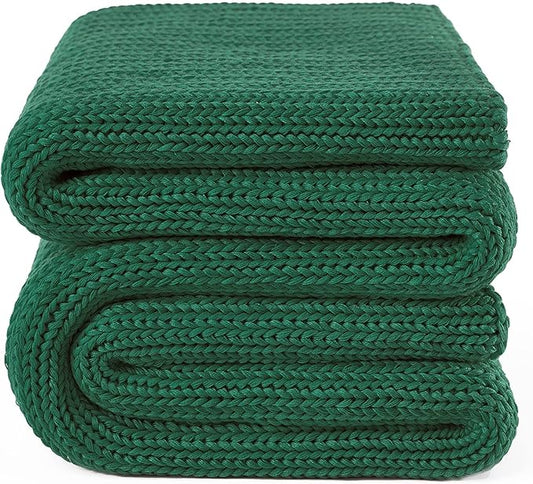 Guohaoi Knitted Weighted Blanket for Adults (Green 60"x80" 17lbs) No Beads Cooling Throw Blanket for Hot Sleepers, Home Decor Breathable Chunky Knit Heavy Blanket Use on Queen/King Size Bed