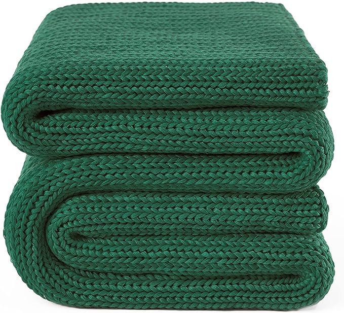 Guohaoi Knitted Weighted Blanket for Adults (Green 60"x80" 15lbs) No Beads Cooling Throw Blanket for Hot Sleepers, Home Decor Breathable Chunky Knit Heavy Blanket Use on Queen/King Size Bed