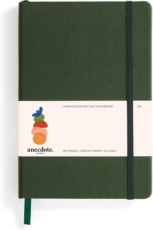 Hardcover Dotted Journal with Thick 100 gsm Paper A5 size (8.3 inches x 5.4 inches) - Daily Writing Notebook for Travel, School and Office Use - Diary Journal for Women and Men - Evergreen