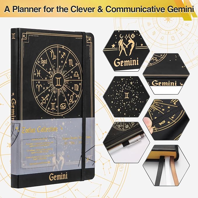 Gemini Zodiac Astrology Undated Monthly Weekly Daily Planner Journal A5 5.8" x 8.3" 160 Pages 100GSM Paper 2025 2026 2027 Holidays Calendar