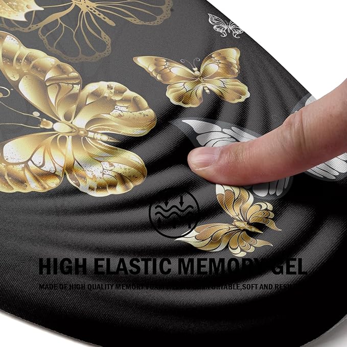 Ergonomic Mouse Pad with Wrist Rest Support,Mousepad Relief Carpal Tunnel Pain, Entire Memory Foam Mouse Pad with Non-Slip PU Base, Wireless Mouse Pad, Butterfly