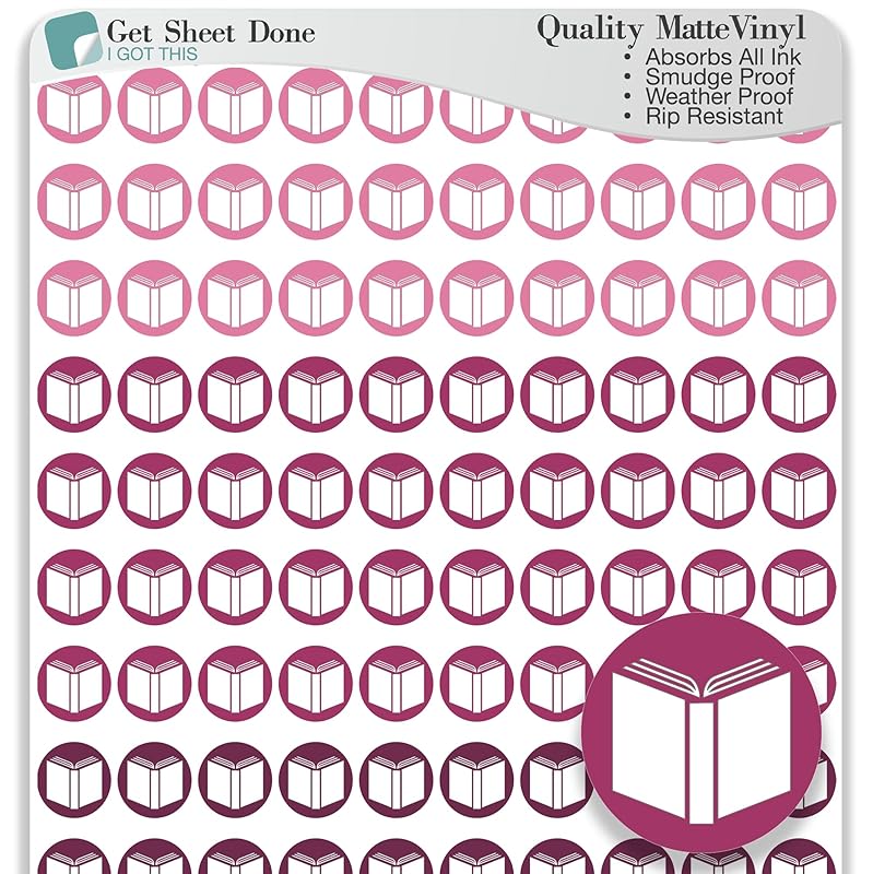 Book Icon Planner Sticker / 110 Dot Icon Vinyl (1/3”) / Club Read Reading Me Time Self Care Homework School Student/Essential Productivity Life/Bullet Bujo Journal (One Sheet, Berry)