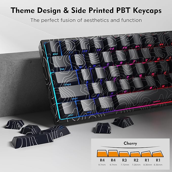HITIME 60% Percent Keyboard, Topographic Theme Keyboard, XVX M61 Pro Bluetooth/2.4GHz/USB-C Wireless Mechanical Gaming Key Board, Hot Swappable Creamy Pre-lubed Switch, RGB