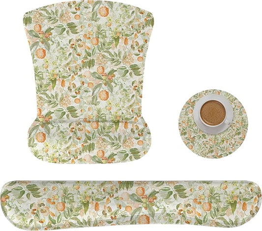 RICHEN Mouse Pad and Keyboard Wrist Rest, 3-in-1 Computer Mousepad and Coaster Set, Non-Slip Keyboard Wrist Rest and Mouse Pad Set Ergonomic Design (FKMWR-53)