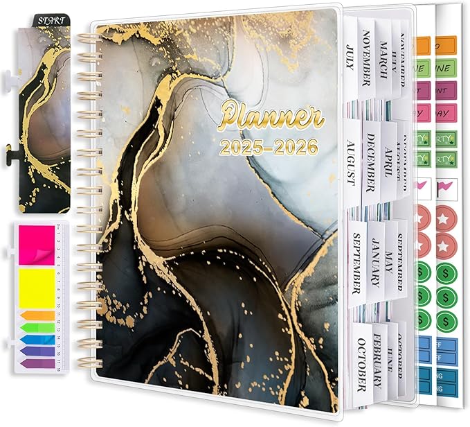 Planner 2025-2026, Large 18 Months Academic Daily Weekly Monthly Planner Yearly Agenda July. 2025–Dec. 2026, 7.9" x 9.8", Page Tabs, Separator Page, Pocket Folder, Bookmark, Stickers, Sticky Note Set