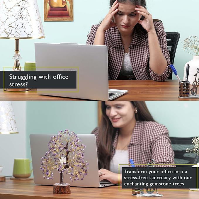 FASHIONZAADI Amethyst Crystals Tree of Life - Stones and Crystals - Bonsai Tree - Good Luck Gifts for Women - Meditation Accessories - Chakra Stones Decor