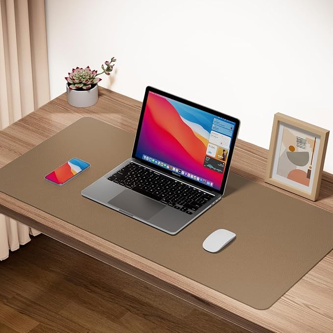 Boutilon Leather Desk Pad Protector,Non-Slip Mouse Pad,Laptop Desk Pad,Office Mouse Mat,Waterproof Leather Desk Blotter,Desk Writing Pad for Office and Home (M-Dark Apricot,30"x14")