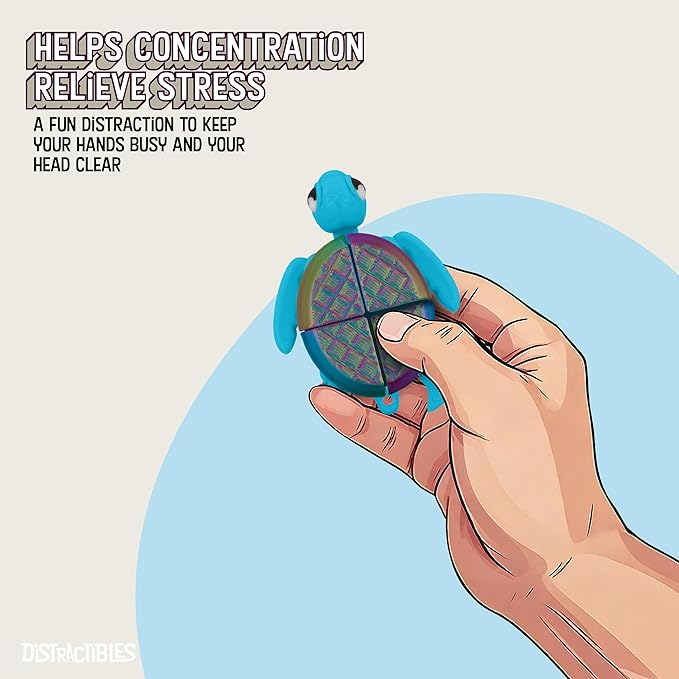 Distractible Turtle Fidget Toy, Articulating Design with Shell Clickers, Pocket-Sized & Durable, Sensory, Stress Relief, ADHD, Autism & Stim (Blue-NEON)