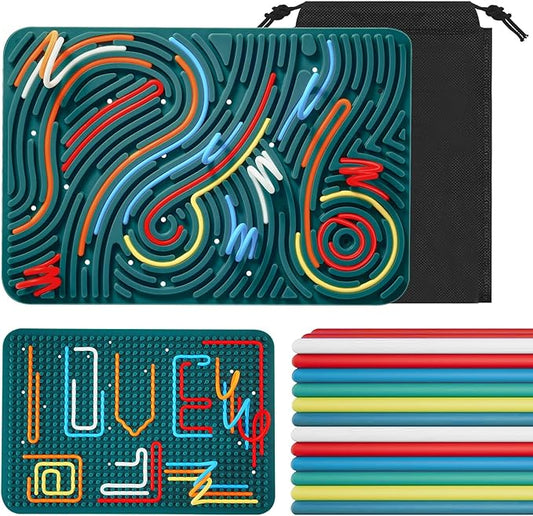 Silicone Sensory Activity Board, 11.6"*7.87" Double-Sided Fidget Toy for Stress Relief, Sensory Toys for Kids with ADHD & Autism, Montessori Travel Toy for Toddler 2 3 4+ Year Old