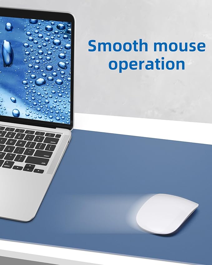 Leather Desk Pad Blotter,Mouse Pad,Office Desk Mat, Non-Slip PU Leather Desk mat,Large Desk mat,Waterproof Keyboard mat for Office/Home/Decor (Grey Blue,35" x 17")