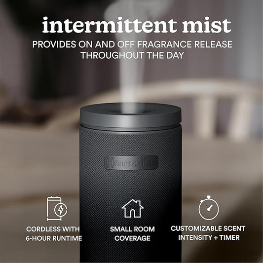 Homedics SereneScent Mini Fabric Rechargeable Waterless Diffuser, Cordless Aromatherapy Device, Use with SereneScent Oil 15ml (Sold Separately), Adjustable Mist Intensity & Ambient Light, Charcoal