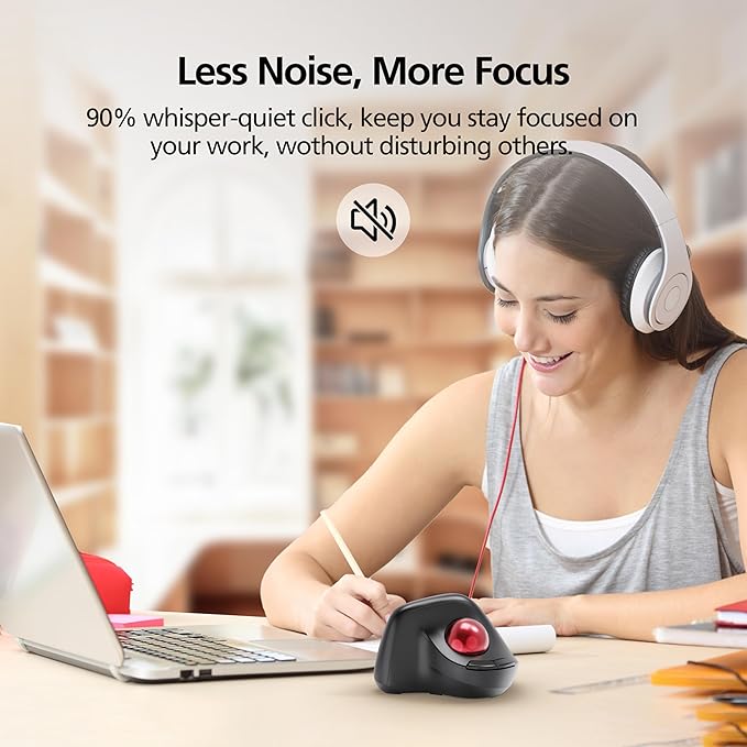 MicroPack Ergonomic Wireless Mouse with Trackball and 5 Adjustable DPI, Easy Thumb Control, Precise & Smooth Tracking. Update Bluetooth Medium-Sized Right Hand Mouse for Laptop, PC, Mac, Windows