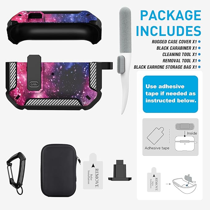 Maxjoy for AirPods Pro Case Cover with Lock, AirPods Pro 1st Generation Case for Men Military Rugged Protective Cover with Keychain Compatible with Apple AirPod Pros 2019 Front LED Visible, Starry Sky