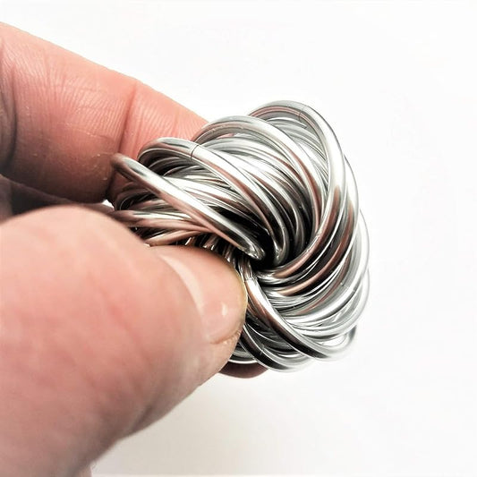 Möbii Fidget Ball (Solid Color): Quiet Mobius ADHD Anxiety Stim Stress Relief Toy Tool for Home Travel Office or Desk (Medium, Full, SilverStar)