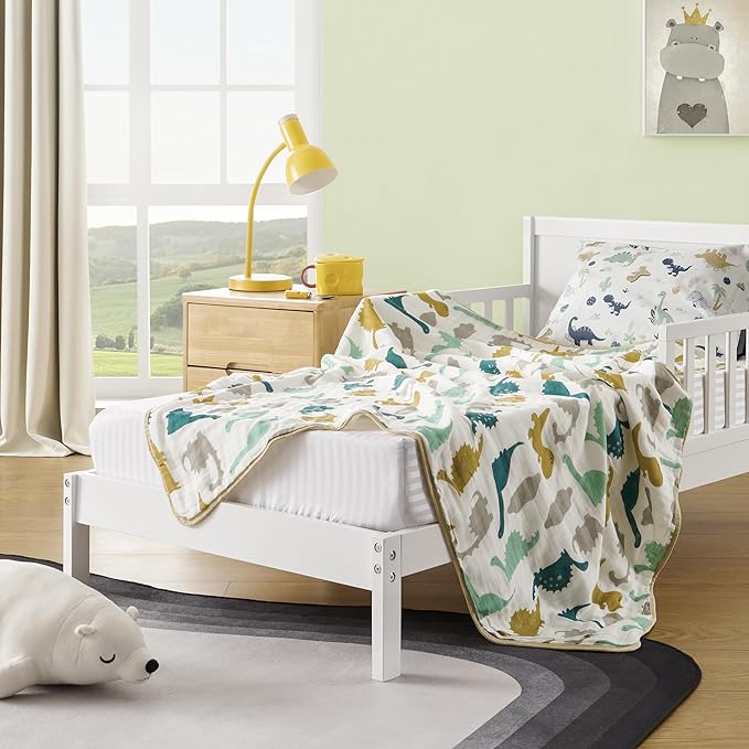 ZPECC Muslin Baby Blanket Thicker, 30x40 Organic Cotton Newborn Receiving Quilt Hypoallergenic for Baby Essentials Swaddle Crib Stroller, Dinosaur