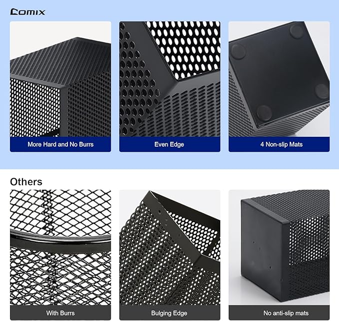 Comix Mesh Pen Holder Desk, Wire Pencil Holder with Foam Pad and Non-Slip Bottom Office Supplies Desk Organizer for Home Office School, 1 Pack