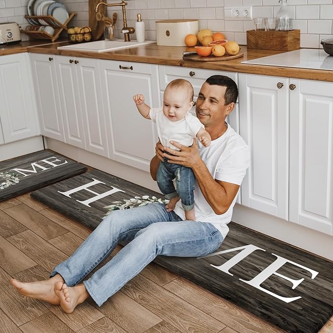 KIMODE Anti Fatigue Kitchen Mat 2PCS,Non-Skid Waterproof Kitchen Rugs,Farmhouse Kitchen Mat for Floor,Cushioned Comfort Foam Standing Mat for Home,Laundry,Office,Sink,Desk
