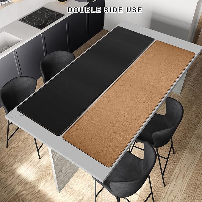 MAIDERN 66.9”x 19.6” Desk Pad, Large Desk Mat, Cork & Leather Large Mouse pad for Desk, Waterproof Computer Desk Pad for Gaming Home Office (Black) …