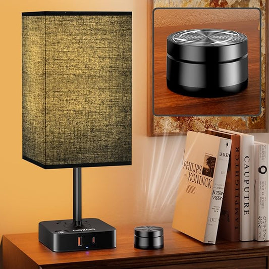 Table Lamp with Remote Operation Control for Bedroom,Dimmable Bedside Table Desk Light with USB C+A Charging Ports 2 AC Outlets,Nightstand Lamp White Shade Lamp for Living Room,Dorm,Home Office,Decor