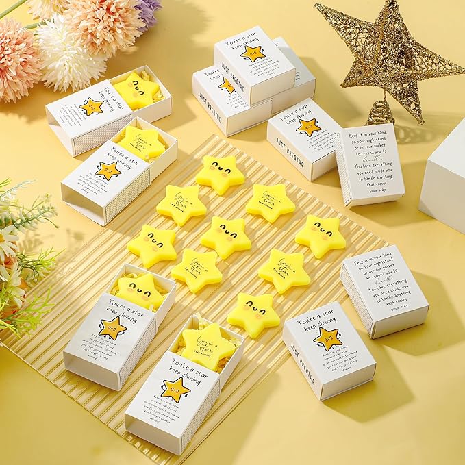 Wettarn 24 Sets Star Positive Gifts Cute Stress Balls with Gift Boxes Inspirational Party Favors for Employee Coworker Students Relief Toys, You Are a Star Keep Shining