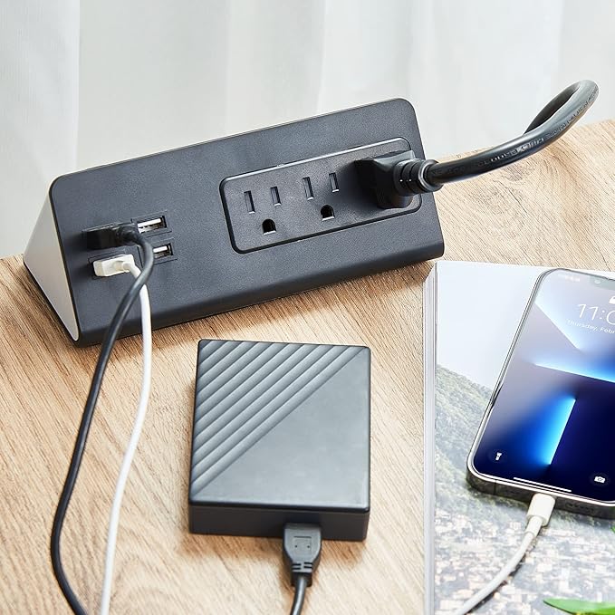 Desk Edge Mount Power Strips with USB Ports-UL Plug Outlets 1250 Joulets Surge Protector Tabletop Power Sockets for Nightstand/Home Office/Dormitory 4 USB Ports & 3AC Outlets