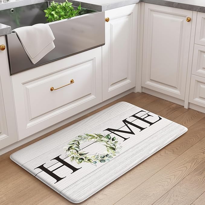 KIMODE Anti Fatigue Kitchen Mat for Floor 20"x32", Farmhouse Kitchen Rug, Cushioned Non Slip Kitchen Mats for Floor, Comfort Farmhouse Kitchen Floor Mat for Sink Laundry Desk White