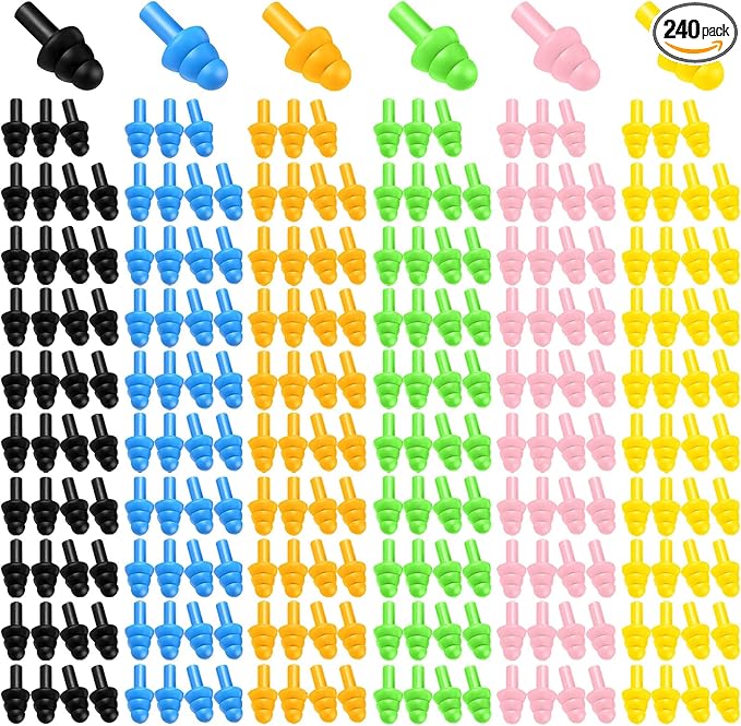 240Pairs Silicone Ear Plugs Earplugs for Sleeping Noise Cancelling,for Sleeping Noise Swimming Hearing Protection Earplugs Shooting Construction Hunting Music Concerts(Color Mixing,reusable)
